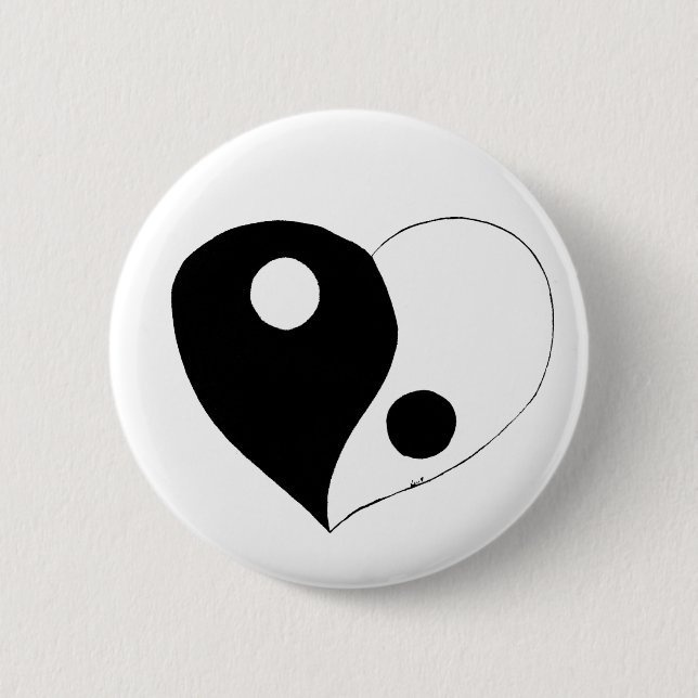 Yin Yang Heart (B/W) Pinback Button (Front)