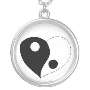 Yin Yang Heart (B/W) Silver Plated Necklace