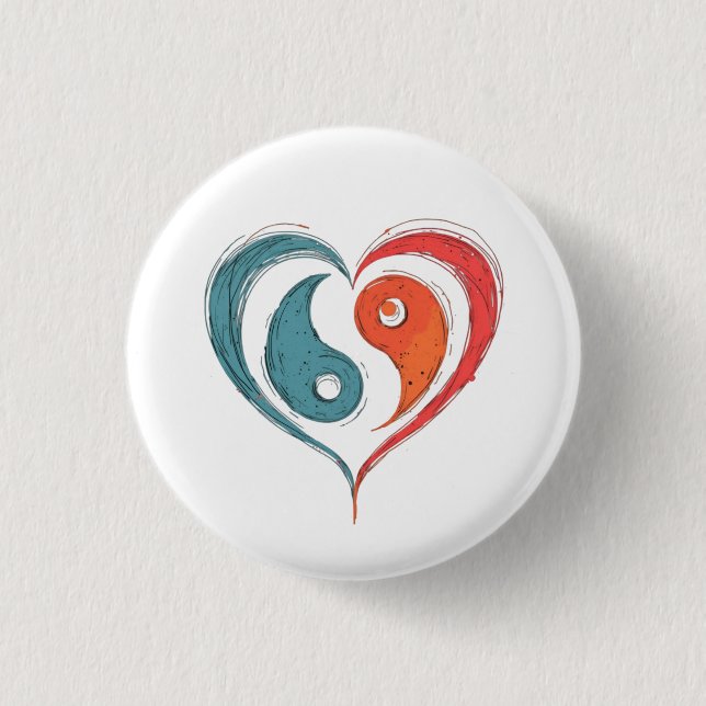 Yin Yang Heart Balance Artistic Button (Front)