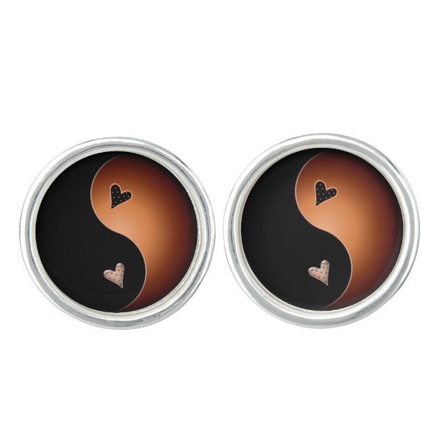 yin yang heart - coffee cufflinks (Front)