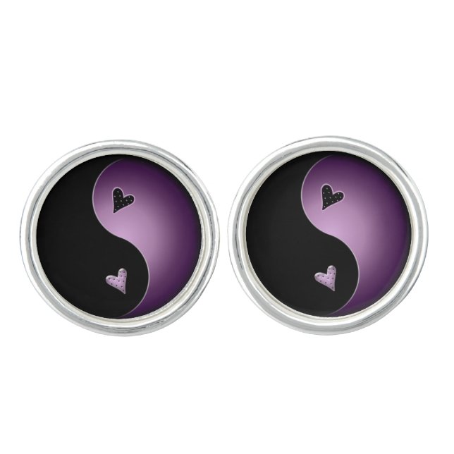 yin yang heart - purple cufflinks (Front)