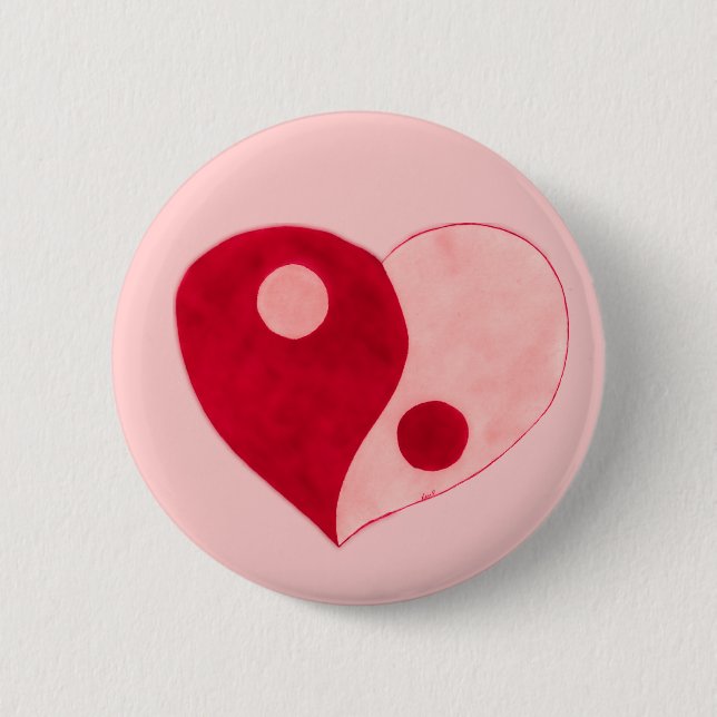 Yin Yang Heart (Red/Pink) Button (Front)