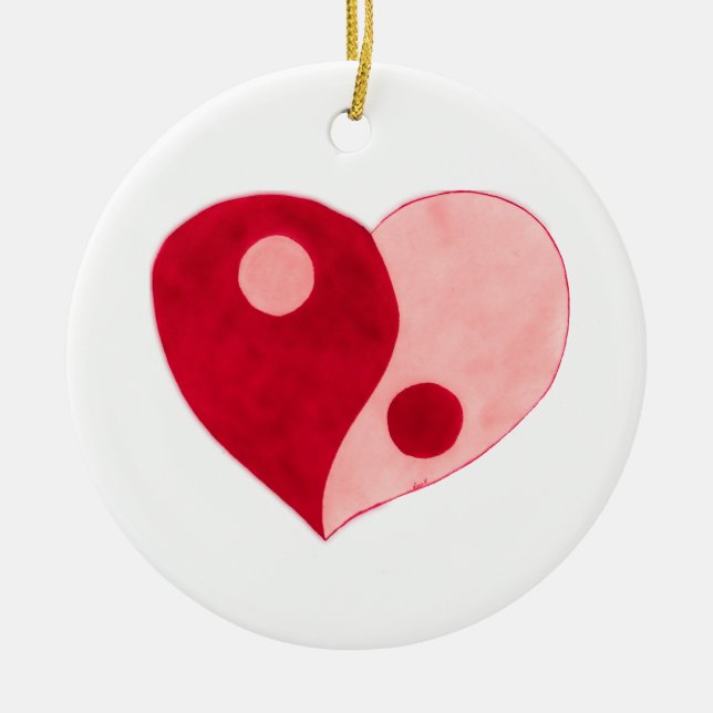 Yin Yang Heart (Red/Pink) Ceramic Ornament (Front)