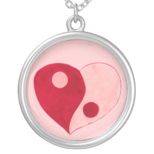 Yin Yang Heart (Red/Pink) Silver Plated Necklace