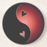 yin yang heart - red sandstone coaster