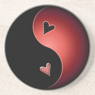 yin yang heart - red sandstone coaster