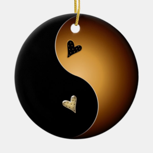 yin yang heart - toffee ceramic ornament (Front)