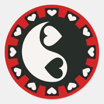 Yin Yang Hearts Black & White Classic Round Sticker by manewind at Zazzle