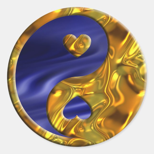 Yin & Yang / Hearts gold | blue waves Classic Round Sticker (Front)