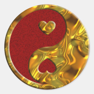 Yin & Yang / Hearts gold dark red splatter Classic Round Sticker