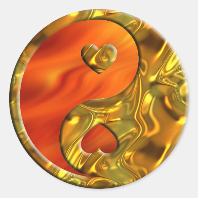Yin & Yang / Hearts gold | fire red Classic Round Sticker (Front)