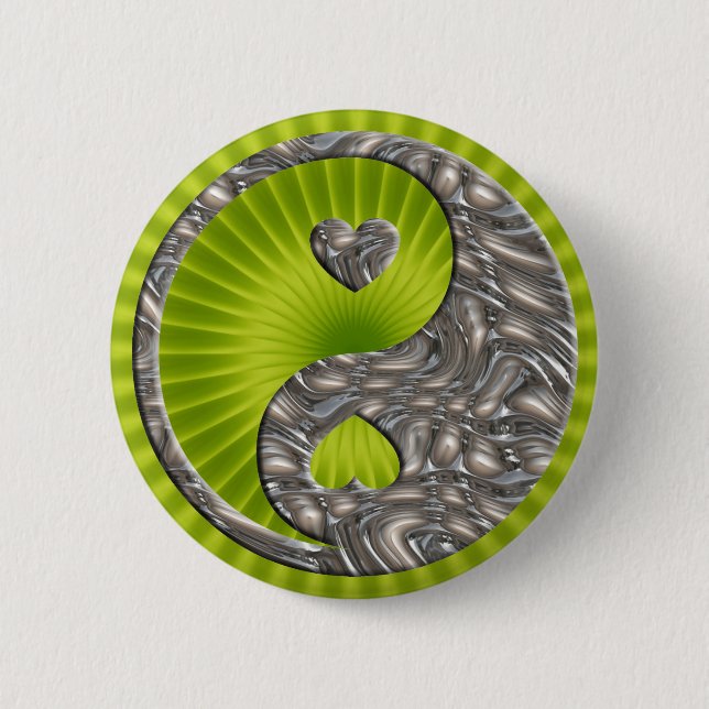 Yin & Yang / Hearts SILVER Pinback Button (Front)