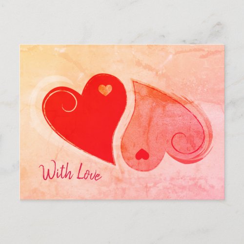 Yin Yang Hearts _ With Love _ Pink Orange Red _  Postcard