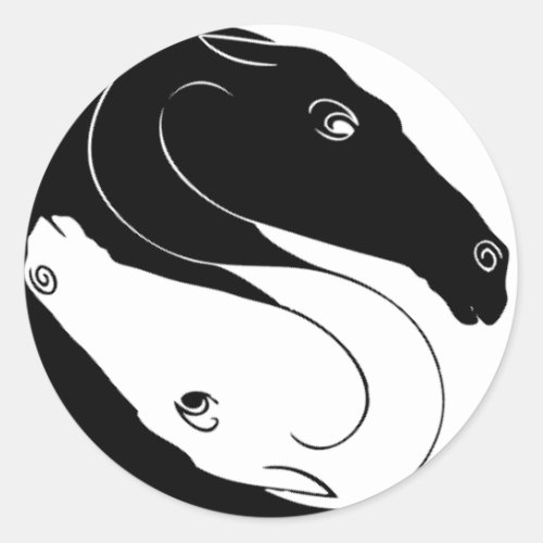 Yin Yang Horse Heads Classic Round Sticker