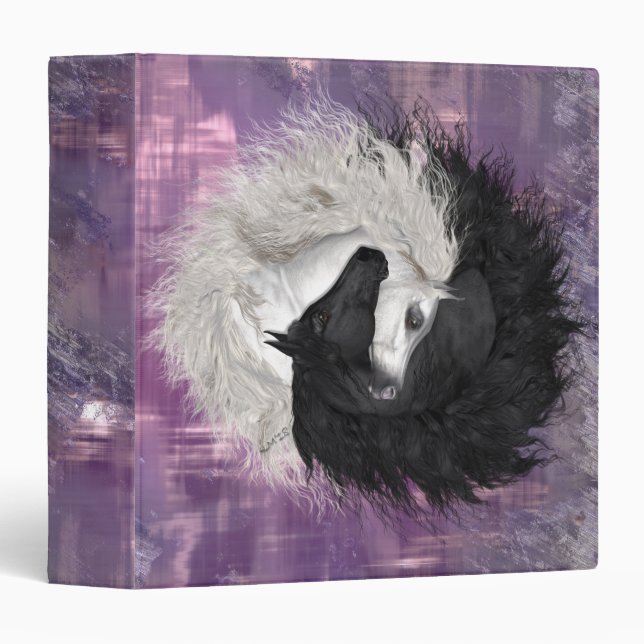 Yin Yang Horses 3 Ring Binder Purple (Front/Spine)