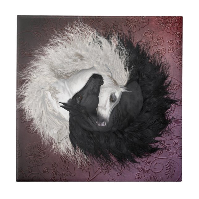 Yin Yang Horses Ceramic Tile (Front)