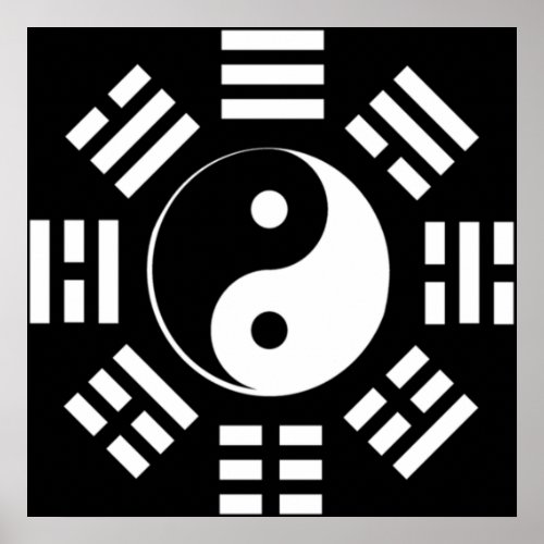 Yin Yang I Ching Martial Arts Chinese WHITE on B Poster