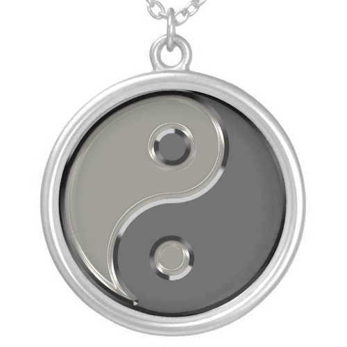Yin Yang in 2 Shades of Gray Silver Plated Necklace