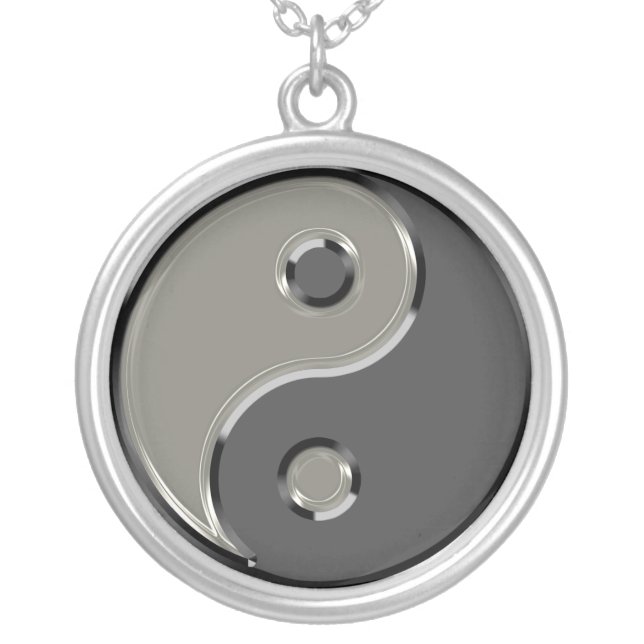 Yin Yang in 2 Shades of Gray Silver Plated Necklace (Front)
