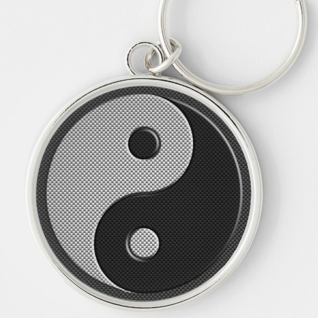 Yin Yang in Carbon Fiber Print Style Keychain (Front)