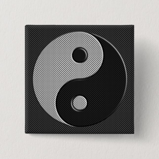 Yin Yang in Carbon Fiber Print Style Pinback Button (Front)