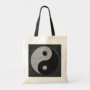 Yin Yang in Carbon Fiber Print Style Tote Bag