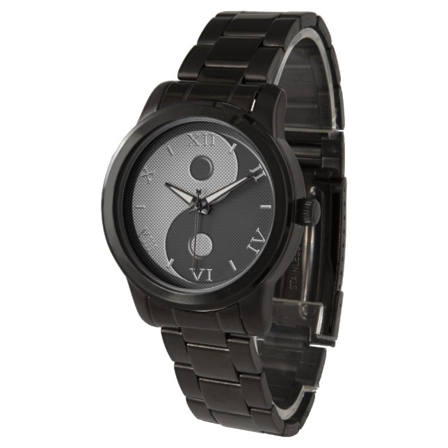 Yin Yang in Charcoal Carbon Fiber Style Dial Watch (Angled)