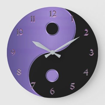 Yin Yang In Lavender Purple And Black Large Clock by UROCKSymbology at Zazzle
