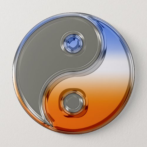 Yin Yang in Silver and Sunrise Button