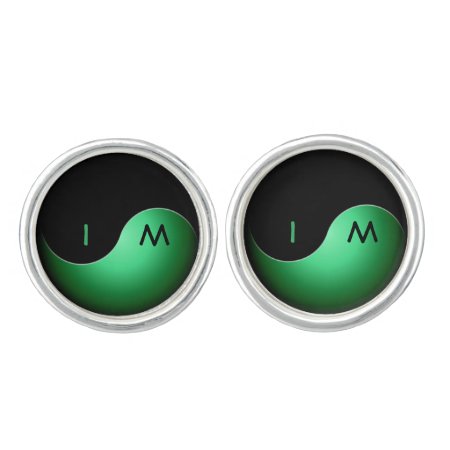 Yin Yang Initials -green Cufflinks
