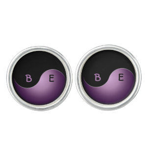 yin yang initials -purple cufflinks