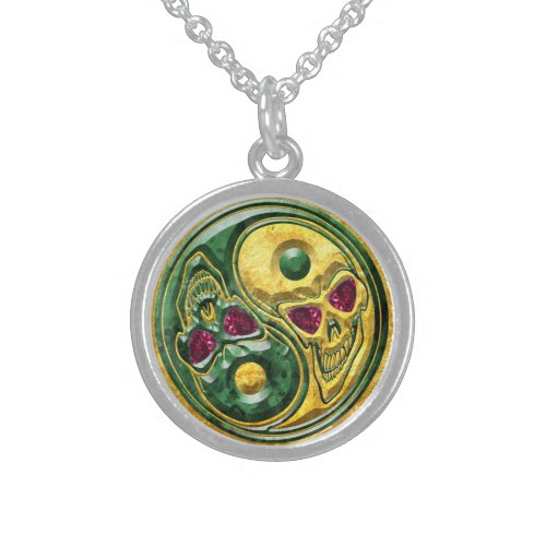 Yin Yang Jade Ruby Gold Medallion Sterling Silver Necklace