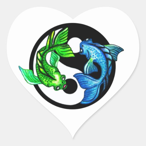 Yin_Yang Koi Design Heart Sticker