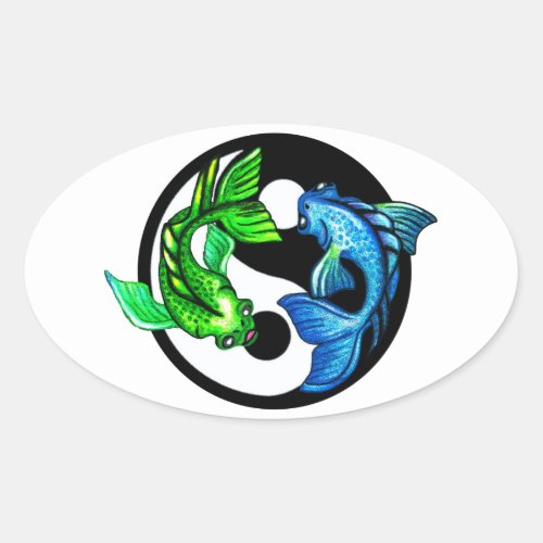 Yin_Yang Koi Design Oval Sticker