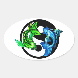 Yin-Yang Koi Design Oval Sticker