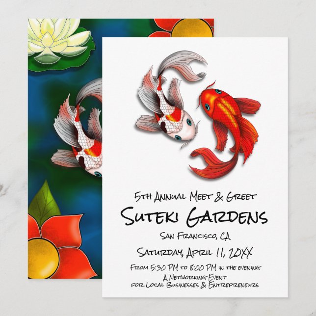 Yin Yang Koi Fish Botanical Garden Meet and Greet Invitation (Front/Back)