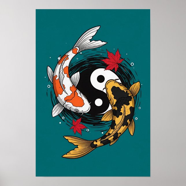 Yin Yang Koi Fish - Japanese Poster