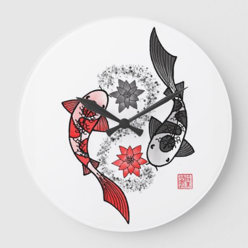 Yin Yang Koi Fish Large Clock