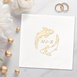 Yin-Yang Koi Fish Pair Monogram Initial Wedding Foil Napkins