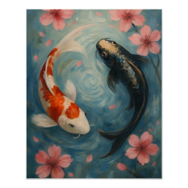 Yin Yang Koi Fish Wall Art Poster  (Front)