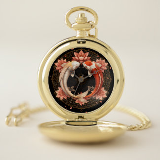 Yin Yang Koi Fish with Lotus Mandala Pocket Watch