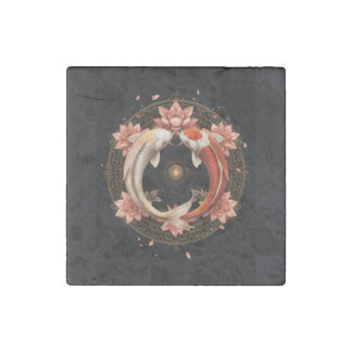Yin Yang Koi Fish with Lotus Mandala Stone Magnet
