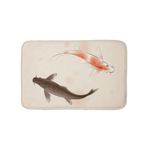 Yin Yang Koi fishes in oriental style painting Bath Mat