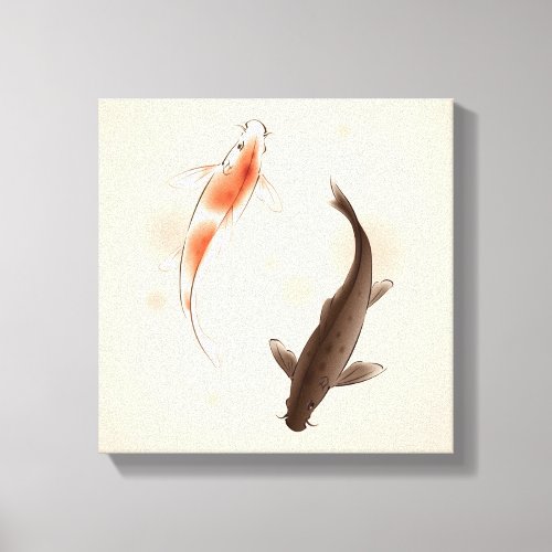 Yin Yang Koi fishes in oriental style painting Canvas Print