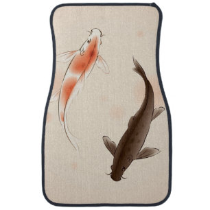Yin Yang Koi fishes in oriental style painting Car Mat