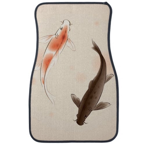 Yin Yang Koi fishes in oriental style painting Car Mat