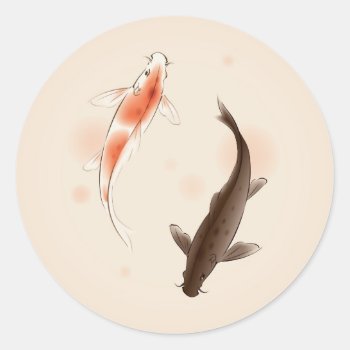 Yin Yang Koi Fishes In Oriental Style Painting Classic Round Sticker by watercoloring at Zazzle