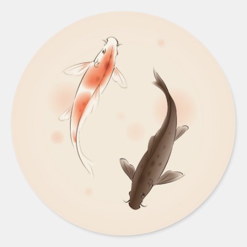 Yin Yang Koi fishes in oriental style painting Classic Round Sticker
