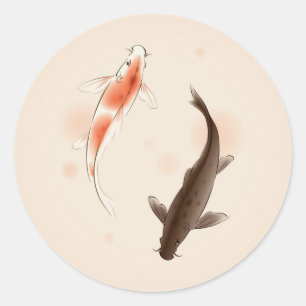 Yin Yang Koi fishes in oriental style painting Classic Round Sticker
