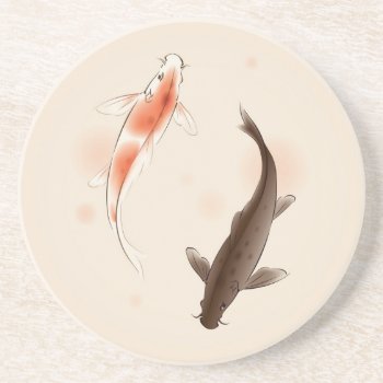 Yin Yang Koi Fishes In Oriental Style Painting Coaster by watercoloring at Zazzle